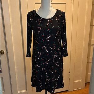 City Streets Black Dress with Candy Cane and Holly Print